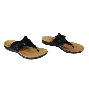 Clarks Thong Sandal 9 Women Laurieann Rae Black Sparkle Bow Flip Flop Beach Vaca